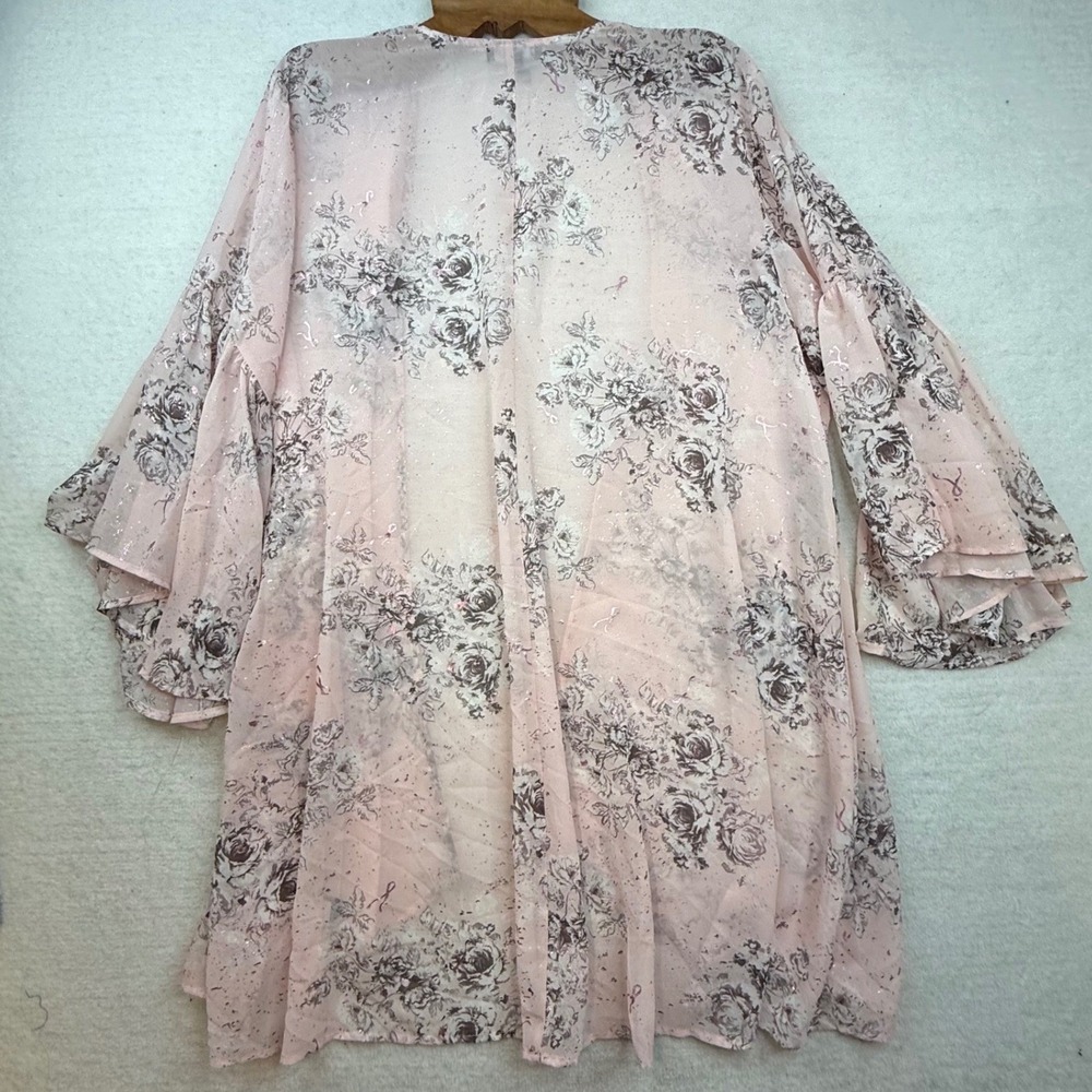 Torrid Pink Floral Metallic Foil Kimono Bell Sleeve Cardigan 1 fairy core barbie - Picture 9 of 10